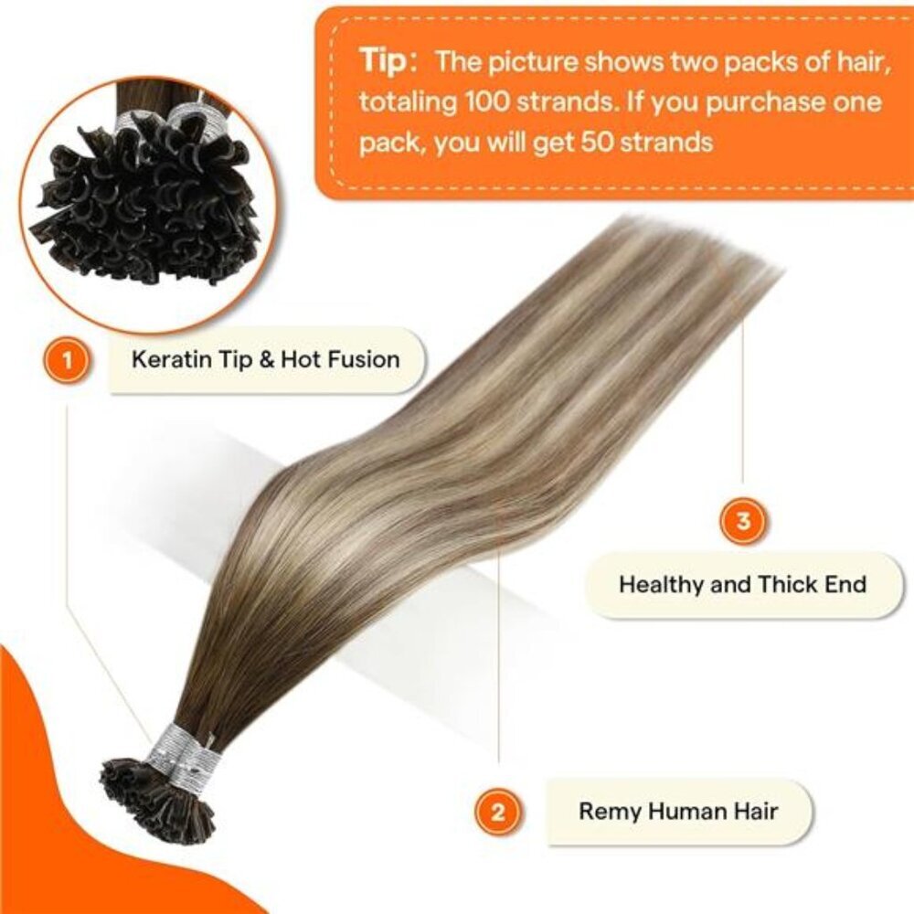 Full Shine K Tip Hair Extensions Real Human Hair 3 Medium Brown Ombre to 8 Ash - Picture 2 of 7